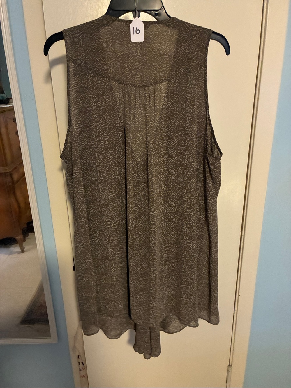 CAbi Taupe and Cream Printed Sleeveless Tunic